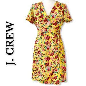 J Crew Yellow Floral Wrap Dress Women’s Sz 2